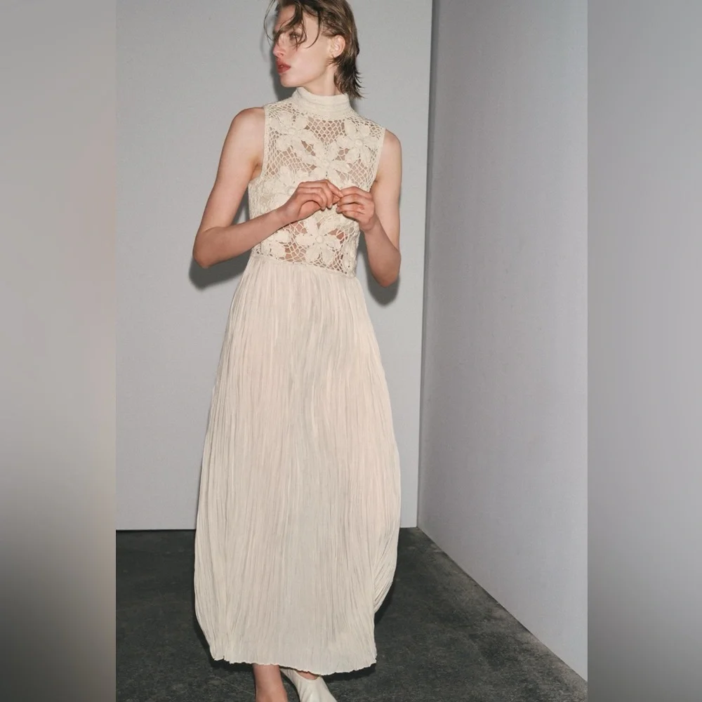 Zara Floral Embroidery Combination Dress - Picture 1 of 11